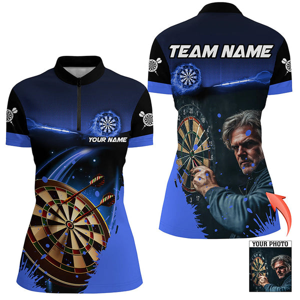 Personalized 3D All Over Print Blue Darts Jerseys For Women Custom Photo Darts Player Shirts TDM2271