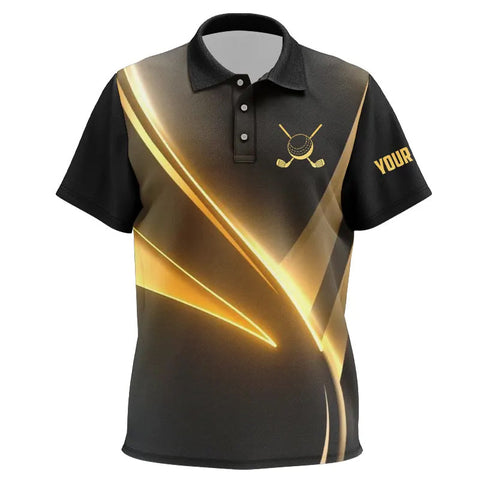 Yellow And Black Geometric Kid Golf Shirt Short Sleeve Polo Shirts Custom Kid Golf Tops Gifts TDM3260