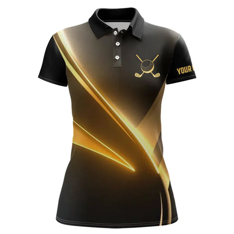 Yellow And Black Geometric Women Golf Shirt Short Sleeve Polo Shirts Custom Ladies Golf Tops Gifts TDM3260