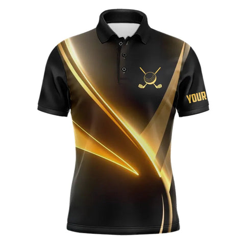 Yellow And Black Geometric Men Golf Shirt Short Sleeve Polo Shirts Custom Men Golf Tops Gifts TDM3260