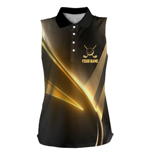 Yellow And Black Geometric Women Golf Shirt Short Sleeve Polo Shirts Custom Ladies Golf Tops Gifts TDM3260