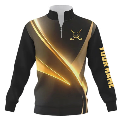 Yellow And Black Geometric Golf Quarter Zip Sweatshirt Custom Golf Sweater Ladies Golf Tops Golf Gift TDM3260