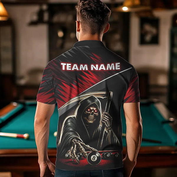 Red Grim Reaper 8 Ball Pool Billiard Shirts For Men Custom Billiard Team Jerseys Polo & 1/4 Zip TDM3760
