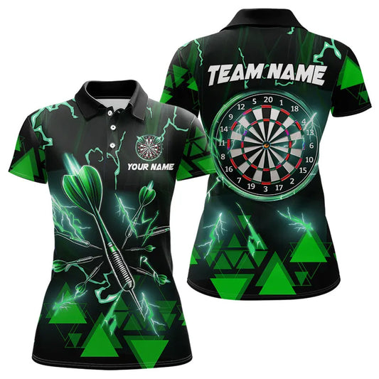 Green Darts Arrow Thunder Lightning Dart Shirts For Women Custom Dart Team Jerseys Polo & 1/4 Zip TDM3766