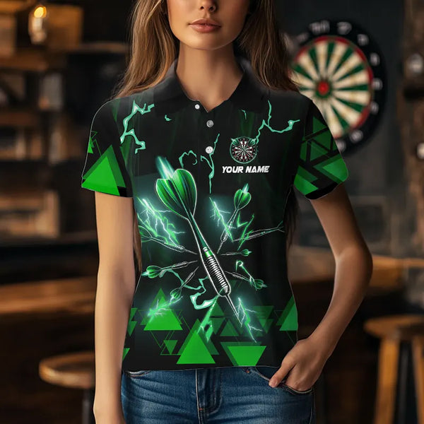 Green Darts Arrow Thunder Lightning Dart Shirts For Women Custom Dart Team Jerseys Polo & 1/4 Zip TDM3766