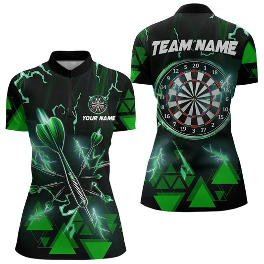 Green Darts Arrow Thunder Lightning Dart Shirts For Women Custom Dart Team Jerseys Polo & 1/4 Zip TDM3766