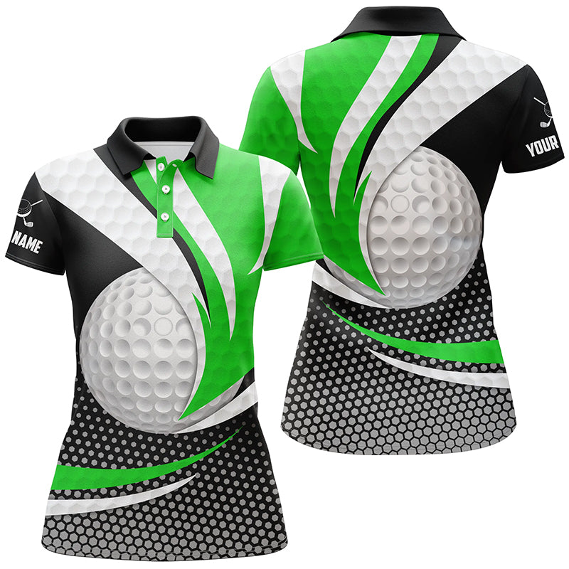Green Black Womens Golf Polo Shirts Custom Golf Balls Golf Outfit For Ladies, Top Golf Gifts TDM1853