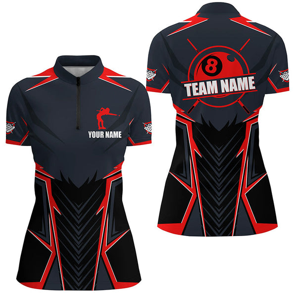 Billiard Jerseys For Women Custom Polo & Quarter-Zip Billiard Team Shirts, 8 Ball Pool Shirt |Red TDM3029