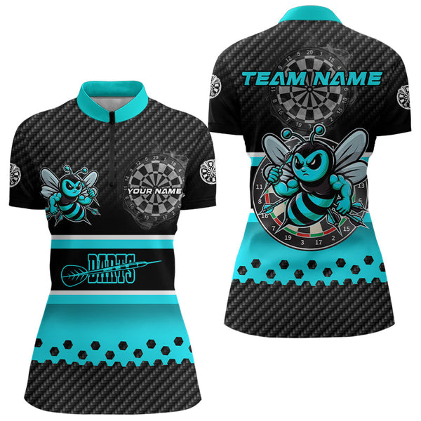 Black And Cyan Darts Bee Custom Name Darts Shirts For Women, Funny Darts Apparel, Best Darts Gifts TDM3264
