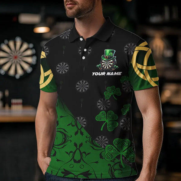 Black And Green St Patrick Day Luckiest Shamrock Dart Shirts For Men Custom Darts Team Jerseys TDM3457