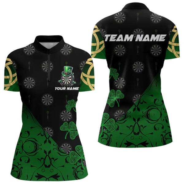 Black And Green St Patrick Day Luckiest Shamrock Dart Shirts For Women Custom Darts Team Jerseys TDM3457