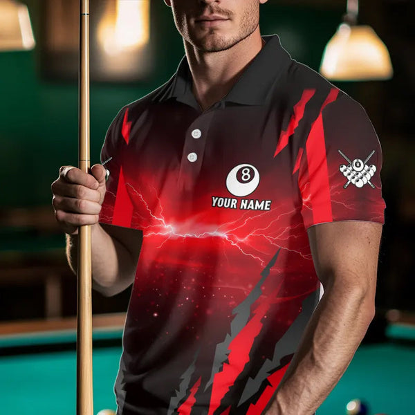 Personalized Thunder Lightning Cobra Snake Men Billiard Shirts, 8 Ball Billiard Team Jerseys |Red TDM3608