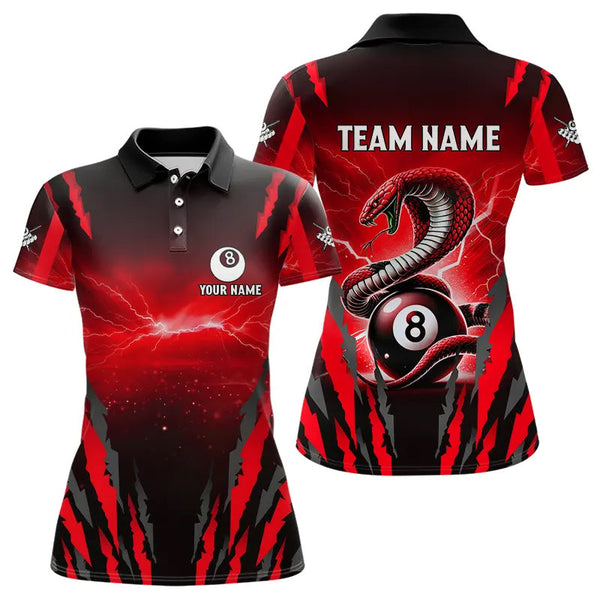 Personalized Thunder Lightning Cobra Snake Women Billiard Shirts, 8 Ball Billiard Team Jerseys |Red TDM3608