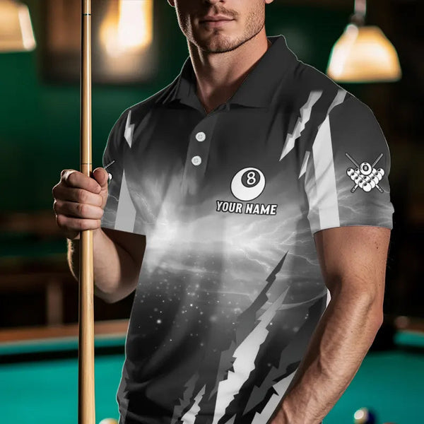 Personalized Thunder Lightning Cobra Snake Men Billiard Shirts, 8 Ball Billiard Team Jerseys |White TDM3609