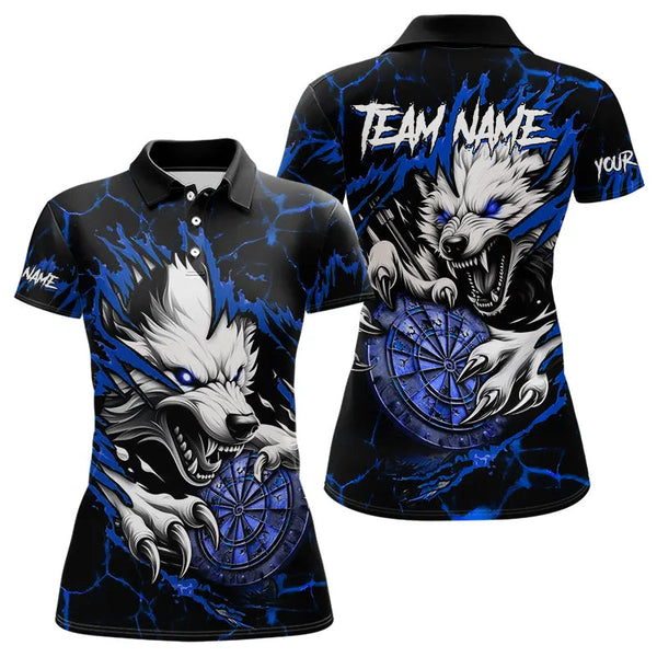 Personalized Wolf Lightning Darts Polo & Quarter Zip Custom Dart Shirts For Women Darts Jerseys |Blue TDM3610