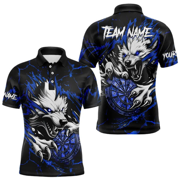 Personalized Wolf Lightning Darts Polo & Quarter Zip Custom Dart Shirts For Men Darts Jerseys |Blue TDM3610