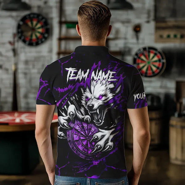 Personalized Wolf Lightning Darts Polo & Quarter Zip Custom Dart Shirts For Men Darts Jersey |Purple TDM3611