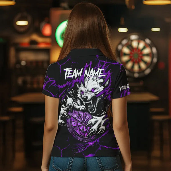Personalized Wolf Lightning Darts Polo & Quarter Zip Custom Dart Shirts For Women Darts Jersey |Purple TDM3611