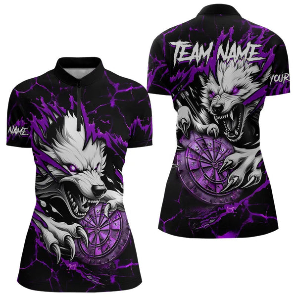 Personalized Wolf Lightning Darts Polo & Quarter Zip Custom Dart Shirts For Women Darts Jersey |Purple TDM3611