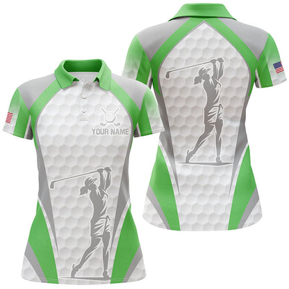 White And Green Womens Golf Polo Shirts Custom Name Team Ladies Golf Tops, Best Golf Outfit TDM1868