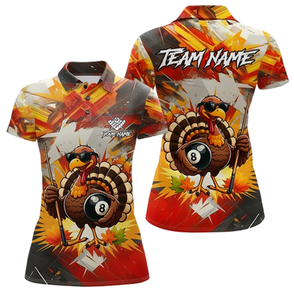 Personalized Funny Turkey 8 Ball Billiard Shirt For Women Custom Thanksgiving Pool Team Jersey TDM5049