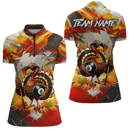 Personalized Funny Turkey 8 Ball Billiard Shirt For Women Custom Thanksgiving Pool Team Jersey TDM5049