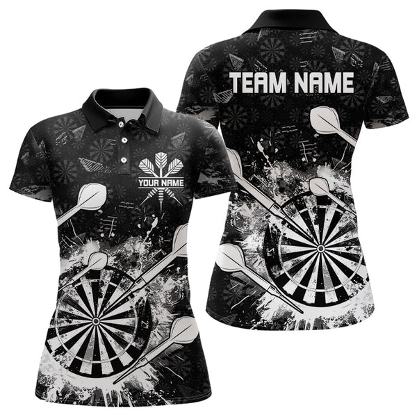 Black White Grunge Darts Polo And Quarter Zip For Women Custom Dart Shirts For Team Dart Jerseys TDM3277