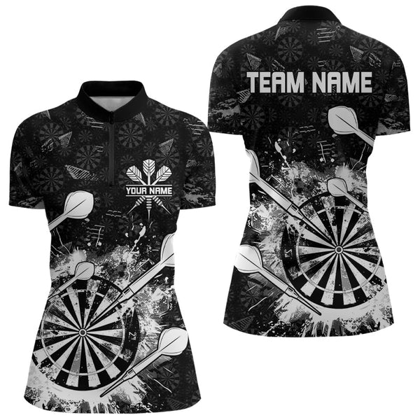 Black White Grunge Darts Polo And Quarter Zip For Women Custom Dart Shirts For Team Dart Jerseys TDM3277