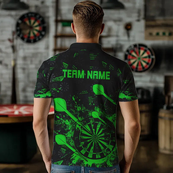 Black And Green Grunge Darts Polo, Quarter Zip For Men Custom Dart Shirts For Team Dart Jerseys TDM3464