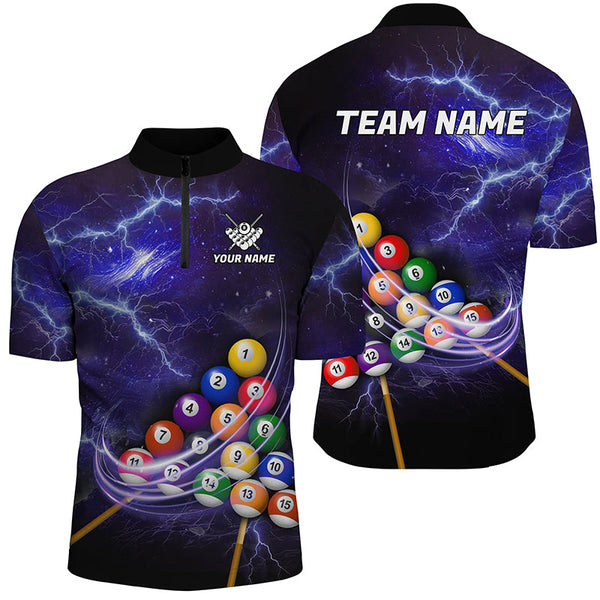 Galaxy Billiard Balls Thunder Lightning Pool Shirts For Men Custom Purple Billiard League Jerseys TDM2300