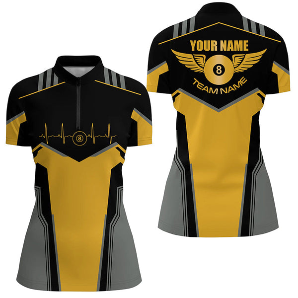 Personalized Billiard 8 Ball Wings Short Sleeve Women's Shirts,  Billiard Jerseys Tournament |Yellow TDM2303