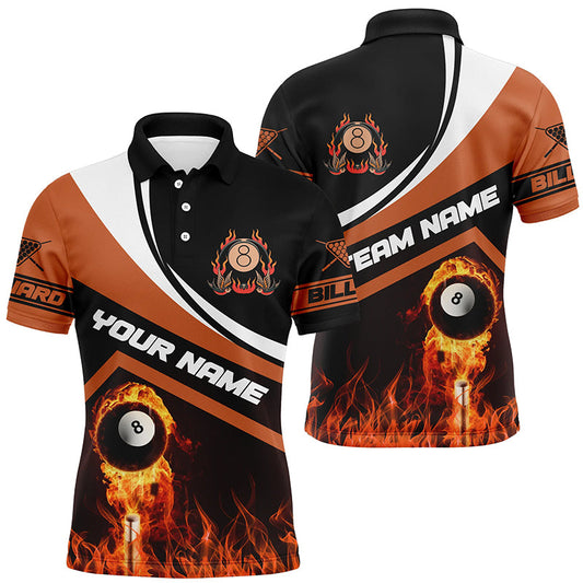 Customized Name Flaming 8 Ball 3D Billiard Polo Shirts For Men, Custom Billiard 8 Ball For Team  TDM0175