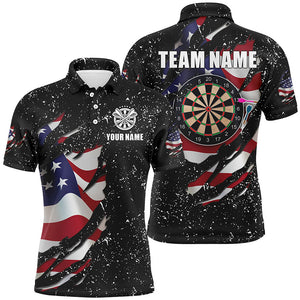 Grunge US Flag Dartboard Polo & Quarter-Zip Shirts For Men Custom Patriotic Darts Jerseys Attire TDM1664