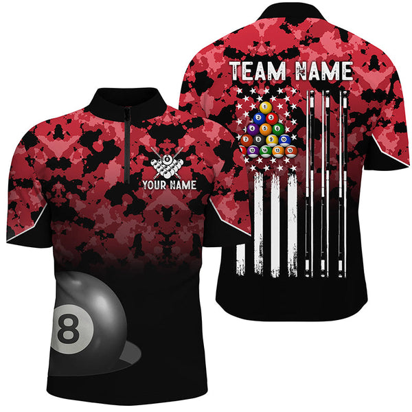 8 Ball Pool Red Camo Custom Billiard Shirts For Men, Patriotic US Flag Billiard Team Jerseys TDM2312