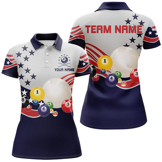 Patriotic  Billiard American Style Customized Polo Shirts For Women, Custom USA Flag Pool Team  TDM0190