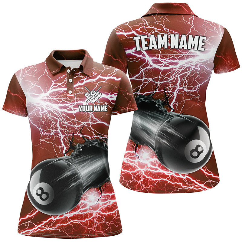 Funny 8 Ball Pool Rush Out Custom Thunder Lightning Red Women Polo Shirts, Best Billiard Team Shirts TDM0967
