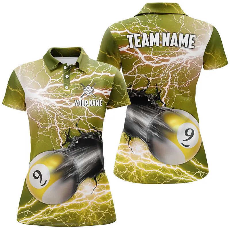 Funny 9 Ball Pool Rush Out Custom Thunder Lightning Yellow Women Polo Shirt Best Billiard Team Shirts TDM0970