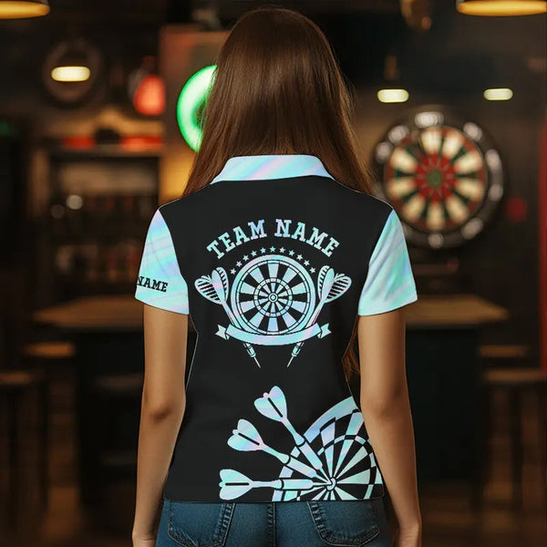 Holographic Blue Darts Tie Dye Polo & Quarter Zip Custom Dart Shirts For Women Glowing Dart Jerseys TDM3623