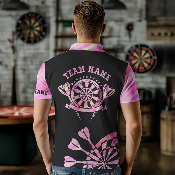 Holographic Pink Darts Tie Dye Polo & Quarter Zip Custom Dart Shirts For Men Glowing Dart Jerseys TDM3624