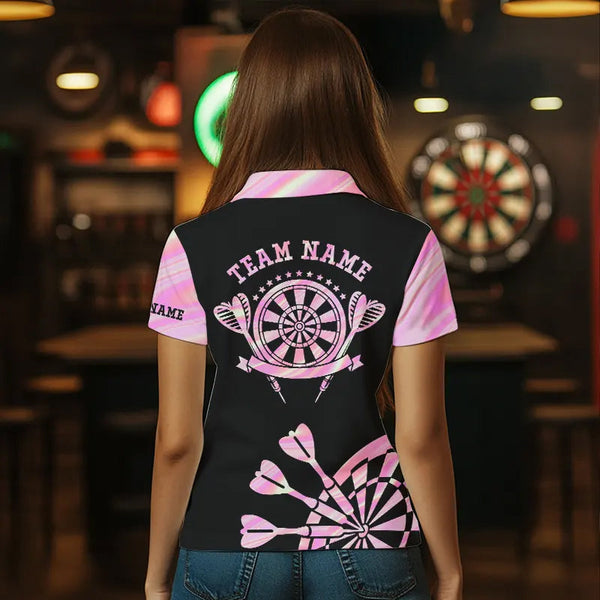 Holographic Pink Darts Tie Dye Polo & Quarter Zip Custom Dart Shirts For Women Glowing Dart Jerseys TDM3624