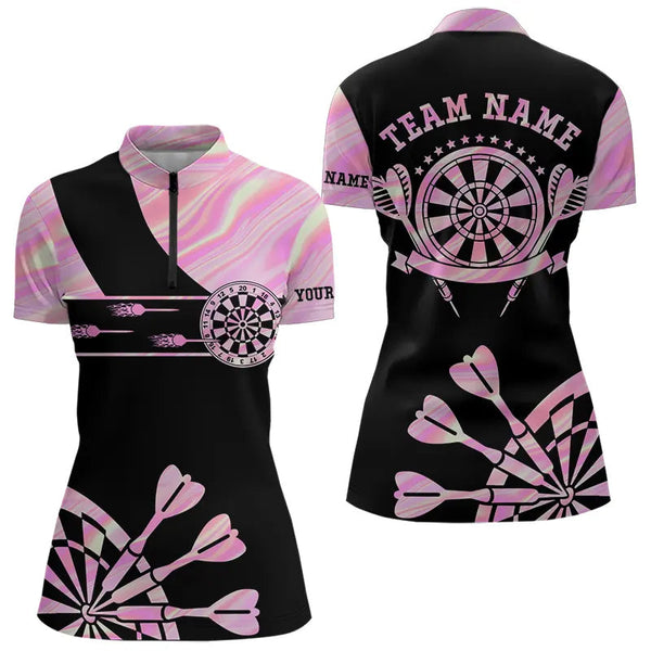 Holographic Pink Darts Tie Dye Polo & Quarter Zip Custom Dart Shirts For Women Glowing Dart Jerseys TDM3624