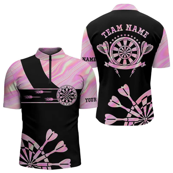 Holographic Pink Darts Tie Dye Polo & Quarter Zip Custom Dart Shirts For Men Glowing Dart Jerseys TDM3624