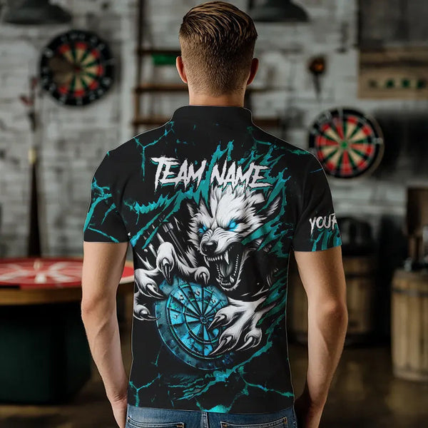 Personalized Wolf Lightning Darts Polo & Quarter Zip Custom Men Dart Shirts Darts Jersey |Turquoise TDM3772