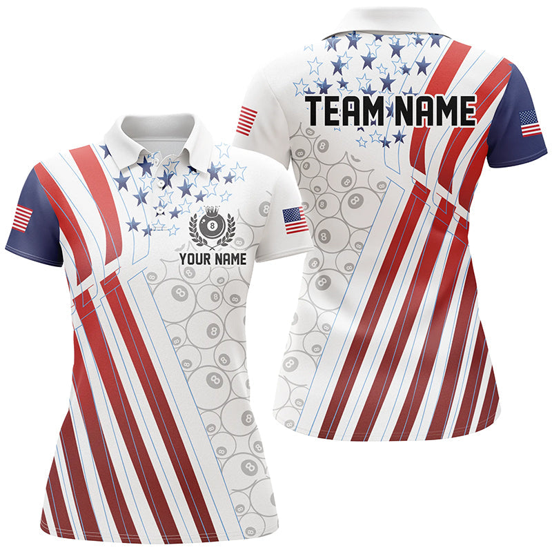 Custom Billiard 8 Ball Pool Player US Flag Women Polo & Quarter-Zip Shirts, Patriotic Billiard Jersey TDM1674