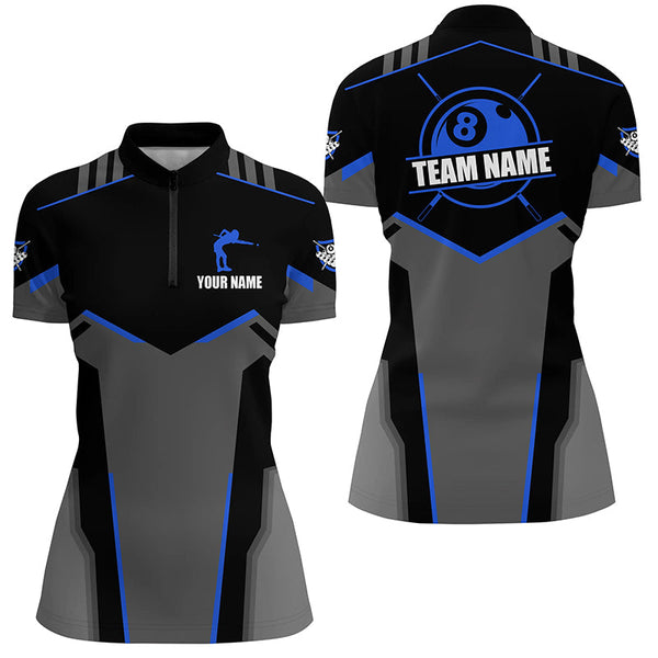 Billiard Jerseys For Women Custom Polo & Quarter-Zip Billiard Shirts, Team Pooler Short Sleeve|Blue TDM2324