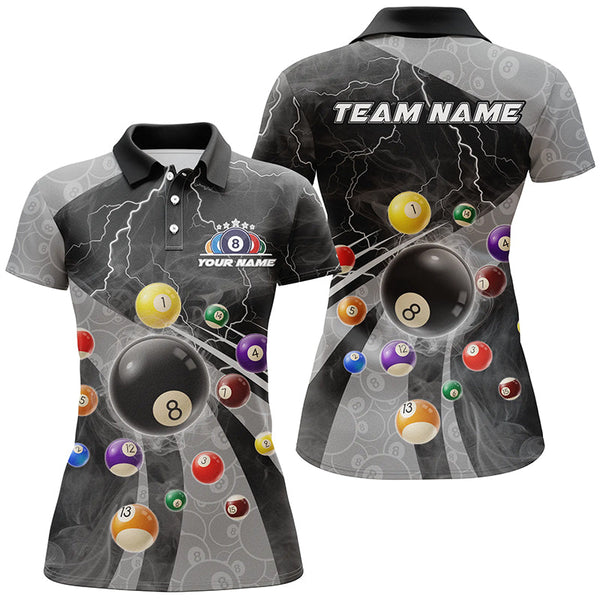 3D Billiard Balls Pool Shirts For Women Customized Lightning Billiard Jerseys Shorts Sleeve |Grey TDM2327