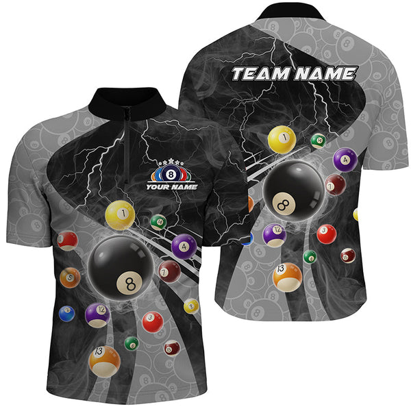 3D Billiard Balls Pool Shirts For Men Customized Lightning Billiard Jerseys Shorts Sleeve |Grey TDM2327
