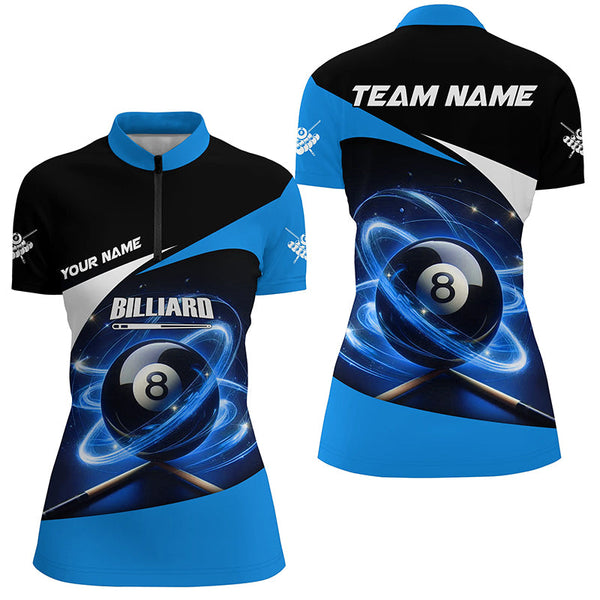 Blue 8 Ball Pool Swirling Light Billiard Jerseys For Women Custom Billiard League Team Shirts TDM2825