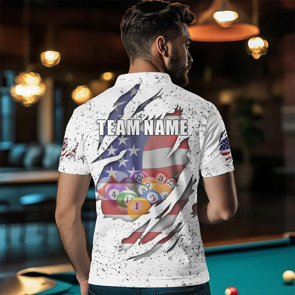 Personalized Grunge White American Flag Billiard Shirts For Men Custom 8 Ball Pool Billiard Jersey TDM3635