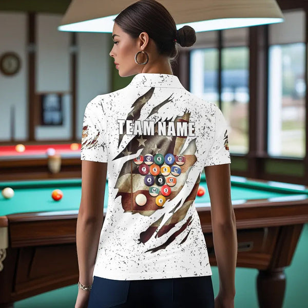 Billiard Ball Retro US Flag White Grunge Billiard Shirt For Women Custom 8 Ball Pool Billiard Jersey TDM3636